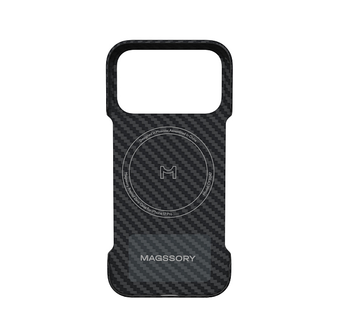 Безрамочный чехол Magssory Aramid Zero Case с MagSafe для iPhone 17 Pro Max, Black на белом фоне Nice Case